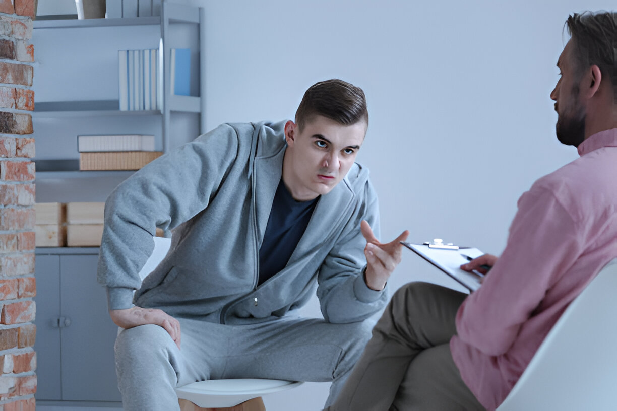 Two people in a counseling session.